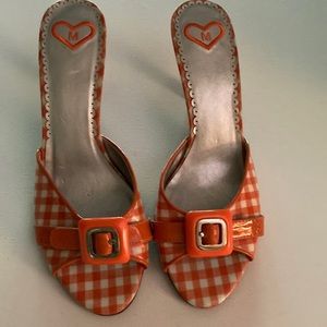Orange gingham vinyl heels